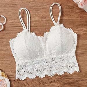 TEMU 솔리드 컬러 플로럴 레이스 와이어프리 스트랩리스 브라, 섹시하고 편안한 푸시업 브라, 여성 속옷