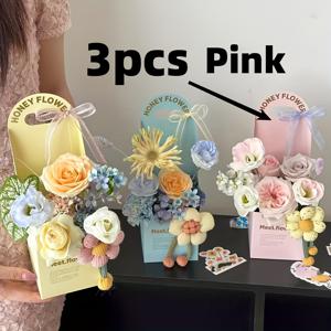 TEMU 그녀/그를 위한 선물 - 러플 엣지와 리본 핸들이 있는 3가지 우아한 부케 토트 박스 - 마카롱 핑크, 옐로우, 그린, 퍼플, 오렌지 - 내구성 있는 종이 선물 가방, 웨딩, 생일, 어머니날, 브라이덜 샤워에 적합 - 우아한 파티 선물 및 부케 포장