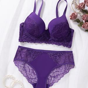 TEMU 여성 섹시 란제리 세트, 대비되는 레이스 브라와 시어 레이스 삼각 팬티, 90% 나일론 함유 언더와이어 푸쉬업 브라, 높은 탄성 및 지지력, 바디 곡선 강화, 데일리 데이트용 다용도 스타일