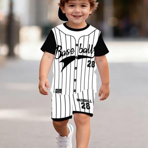 TEMU 남아용 패턴 데일리 캐주얼 외출 패션 3D 프린팅 라운드넥 반팔 티셔츠 상의와 프린팅 패턴 신축성 허리밴드 반바지 2피스 세트, 남아용 스타일리시하고 편안한 여름 옷, 야외 활동에 적합