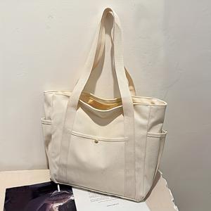 TEMU 대용량 토트백 - 대학생 및 직장인에게 적합한 헤비듀티 지퍼 클로저 북백, 책, 노트북, 여행용 넉넉한 내부 공간, 손세탁 가능한 캐주얼