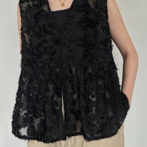 TEMU 2026 여름 신상 프렌치 스타일 메쉬 민소매 베스트 루즈핏 V넥 시스루 베스트 소량 디자인 센스 아우터