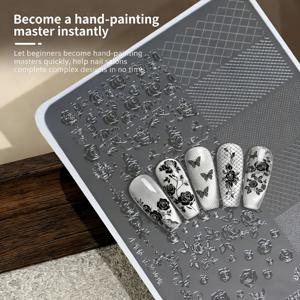 TEMU 레이스 & 장미 패턴의 한국식 네일 스탬핑 플레이트 템플릿, 네일 살롱용, 초보자용 DIY 네일 아트, 살롱 & 네일 디자인용 레이스 장미 전사지