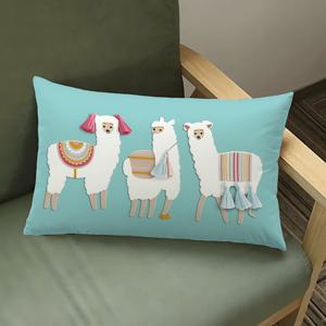 TEMU 2D 플랫 - 1개, 귀여운 알파카 패턴 긴 베개 커버, 산뜻한 색상으로 매우 사랑스럽고, 2D 디지털 프린트 농가 스타일 봄 장식 긴 베개 커버, 홈 데코 쿠션 커버, 현관 또는 집용 지퍼형 폴리에스터 쿠션 커버, 단면