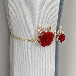 TEMU 1개 모던 라이트 럭셔리 소프트 합금 진주 커튼 타이백, 침실 및 거실용 목가풍 플로럴 디자인 소프트 장식 커튼 버클