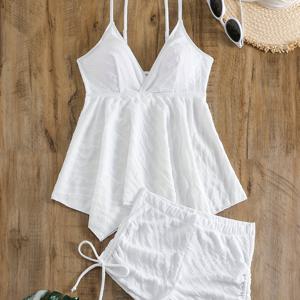 TEMU 화이트 탱키니 수영복 세트