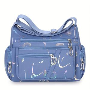 TEMU 다중 수납 공간 여성용 싱글 숄더백 나일론 프린트 가방 출퇴근 여성용 레저 대용량 크로스바디 백