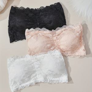 TEMU 3pcs 세트 스트랩리스 브라 3줄 후크 앤 아이 1클라스프 섹시 레이스 노출 방지 랩 부스 서포트 캐미솔 베이스 레이어 인너웨어 여성 란제리