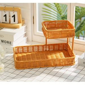 TEMU 인조 라탄 직조 수납 바구니 1개, 주방용 조리대 정리함, 화장품 및 추가품 수납 랙, 가정용 장식 바구니 랙, 조리대 정리함, 선반 바구니