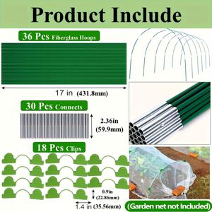 TEMU 정원 후프 유리 섬유 지지 후프 프레임 (네트 하우스 키트용), 식물 그늘막, 식물 행 덮개. 녹슬지 않는 유리 섬유 온실 프레임 (raised bed 행 덮개용), 정원 후프 하우스 온실 원예 용품