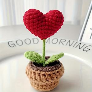 TEMU 2가지 스타일 선택 가능: 귀여운 니트 꽃, 카와이 핸드 크로셰 아이템, 작은 화분 조화, 사무실 및 가정용 자동차 대시보드 장식용, 하트 모양 레드, 5월 5일 졸업식