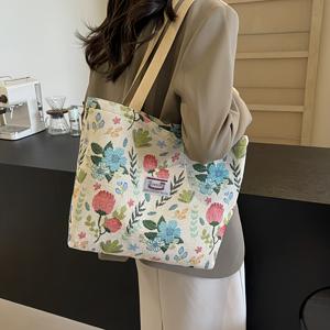 TEMU 2025년 신상 중국풍 여성용 토트백, 에스닉 스타일 겨드랑이 가방, 지퍼 잠금, 대용량, 출퇴근용 가방, 숄더백, 핸드백, 등교용 대학생 통학 토트백, 축제 선물