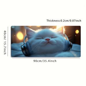 TEMU 귀여운 헤드폰 낀 흰 고양이 디자인의 대형 E스포츠 게이밍 마우스 패드 1개, 미끄럼 방지 및 세탁 가능한 고무 베이스, 오버사이즈 책상 매트 사무실 책상 액세서리, 컴퓨터 장식 액세서리, 얼룩 방지 데스크탑 게이밍 마우스 패드, 게이머를 위한 이상적인 선물, 특대형 책상 매트, 스타일리시한 사무실 데스크탑 장식 및 학습용 액세서리