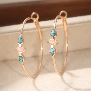 TEMU 여성 라지 원형 귀걸이 - 로즈 골드 톤 구리 후프, 터키석 색상의 녹색 스톤 - 데일리 & 특별한 날 기념일, 생일, 크리스마스 선물용 쥬얼리 - 사계절 내내 우아한 시크 액세서리, 바캉스룩