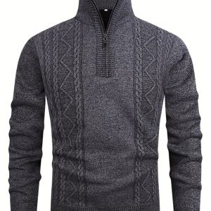 TEMU 남성용 쿼터 집업 풀오버 스웨터, 남성 니트웨어, 자카드 패턴 스웨터