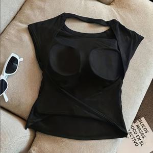 TEMU 여성 솔리드 컬러 라운드넥 백리스 섹시 베스트 (탈착 불가능한 패딩 포함) | 오프숄더 스타일, 올 시즌