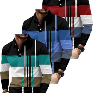 TEMU 3pcs 세트 - 남성용 3D 긴팔 셔츠 - 폴리에스터 섬유 포멀 및 캐주얼 버튼 칼라 셔츠, 세로 디자인, 봄, 가을 및 특별한 날을 위한 우아한 트랜지셔널 탑, 모던 남성 의류, 정교하게 재봉, 다기능