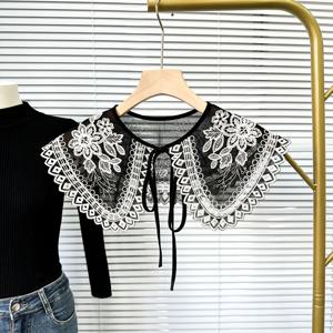 TEMU 빈티지 레이스 자수 숄 칼라, 헤비 자수 인형 칼라, 다용도 데일리 액세서리, 블랙 자수 섬세한 스트랩 숄 장식 칼라