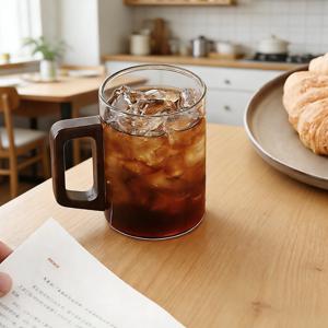 TEMU 머그컵 유리컵 2P 내열 투명 유리 우드 손잡이 커피 차 모두 어울리는 컵