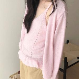 TEMU 봄 신상 나이 감소 내부 프릴 멜빵 + 긴팔 스웨터