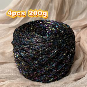 TEMU 형광 코스믹 니트 원단 핸드메이드 세트 4개, 무게 200g/7.05oz, DIY 프로젝트 및 예술 창작물에 적합 | 생생한 6가지 색상: 블랙, 화이트, 그린, 핑크, 베이지, 블루. 인형 코바늘 뜨기, 토트백, 비치백, 휴가 액세서리 및 장식용으로 사용 가능. 창의적인 공예품, 하늘 테마, 색상 선택