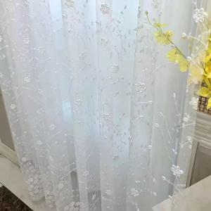 TEMU 1개 블라썸 메도우 쉬어 - 자수 보일 커튼, 로드 포켓, 코티지코어 리트릿을 위한 꽃다발 디자인