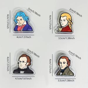 TEMU 모차르트 & 슈베르트 디자인 투명 아크릴 미니 악보 클립 4개 세트, 피아노 & 기타용 악보 홀더 - 악보 보관, 밀봉, 정리용, 음악가, 학생, 교사, 수집가에게 적합