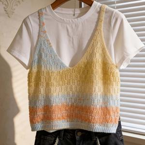 TEMU 여성용 그라데이션 컬러 캐미솔 탑, 여름철 착용에 적합, 레이어링 또는 단독 착용 가능, 데일리 캐주얼 아웃팅 및 휴가에 이상적