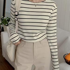 TEMU 여성용 슬림핏 라운드넥 블라우스 - 가을/겨울에 적합한 부드러운 스트레치 탑, 캐주얼 데일리웨어, 오피스 & 세미포멀 행사용 - 우아한 긴소매 블라우스