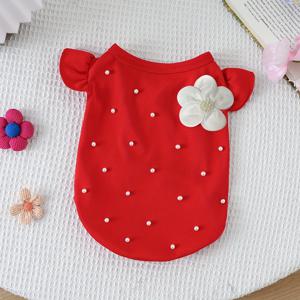 TEMU 시퀸 장식과 입체 꽃무늬 장식이 있는 패셔너블하고 재미있는 아기 고양이와 강아지 드레스, 귀여운 작은 플러터 소매 포함