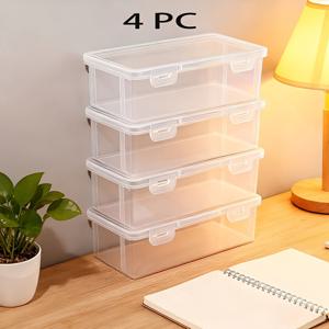 TEMU 안전 뚜껑이 있는 대형 투명 보관 상자 4개 | 사무실, 학교 용품, 마커, 연필, 공예 보관에 적합, 쌓을 수 있음, 명확하게 보임, 단단하게 닫힘, 가벼운 디자인, 쉽게 볼 수 있는 재질, 플라스틱 재질