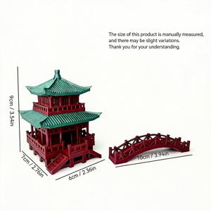 TEMU 미니어처 중국식 아치교 수족관 건축 모형 - 사무실 책상 장식용 플라스틱 테이블탑 랜드스케이프, 어항 포함