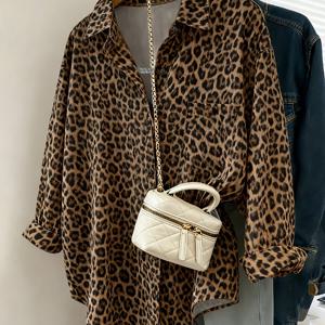 TEMU 캐주얼 루즈핏 긴팔 셔츠, 프린트 패턴, 가을/겨울에 적합, 데일리룩으로 활용하기 좋음