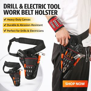 TEMU 울프티드 드릴 홀스터 및 홀스터 드릴 비트 홀더 - 임팩트 드릴, T-핸들 드릴, 렌치, 망치용 조절식 어깨/손목 공구 가방 | 탈착식 어깨 스트랩이 있는 다용도 공구 슬링 (블랙 7415)
