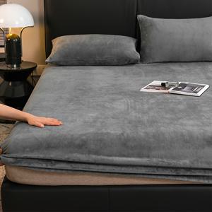 TEMU 겨울 플러시 매트리스 장착 시트, 단품 매트리스 커버, 산호색 도톰한 밀크 벨벳 침대 커버, 싱글용 풀커버형 보호 시트