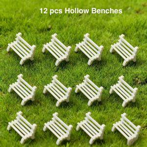 TEMU 12개 미니어처 벤치 - 테라리움 조경용, 내구성 PVC 수지 레트로 원형 테이블 벤치, 요정 정원, 디오라마, 이끼 테이블, 모래 트레이, DIY 공예용 - 미니어처 장면 & 데스크탑 장식용 작은 공원 벤치
