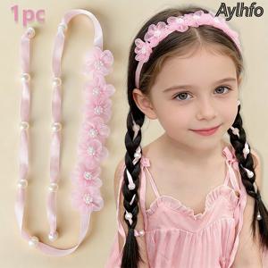 TEMU 봄 신상 오간자 꽃 롱 리본 땋은 헤어밴드 1개, 패셔너블한 스타일 여아용 플로럴 헤어 타이, 아동용 땋은 머리끈, 일상복 및 휴일 파티용