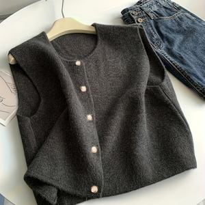 TEMU 여성용 봄 여름 가을 스웨터 캐주얼 패션 심플 버튼 그레이 베스트