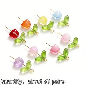 TEMU 50쌍 팩, 멀티 컬러 옵션, 튤립 꽃 + 잎사귀 구슬, 아크릴 소재 장식용 구슬, DIY 비즈 재료용 구슬 및 구슬 모음, 핸드 위빙 재료 액세서리, 창의적인 장식, 선물 만들기 용품