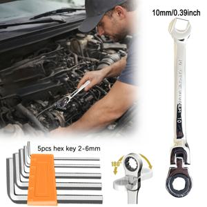 TEMU 72T 역방향 조절 토크, 다기능 자동차 수리 도구, 라쳇 렌치 1개 및 육각 렌치 5개 포함된 6pcs 헤비 듀티 듀얼용 라쳇 렌치 공구 세트 - 자동차 유지 보수 및 프로젝트에 적합