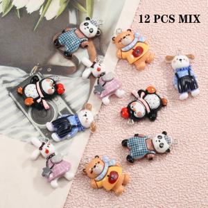TEMU 귀여운 토끼, 판다, 펭귄 펜던트 12개 세트 - DIY 공예, 주얼리 제작용 레진 동물 참