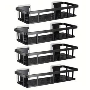 TEMU 벽걸이형 튼튼한 플라스틱 선반 4개 세트 - 접착제 또는 볼트로 간편한 설치, 욕실, 주방 정리, 세면도구, 미용 용품에 이상적인 공간 효율적인 다단식 샤워 수납 시스템