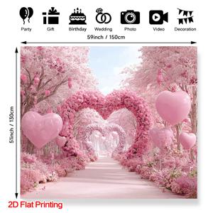 TEMU 2D 평면, 1개 핑크 하트 길 포토 배경 - 꿈결 같은 로맨틱한 핑크 하트가 있는 길 - 웨딩, 데코, 사진 스튜디오 배경, 데이, 샤워용 - 가볍고 설치 쉬움 (폴리에스터 소재), 2D 평면