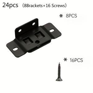 TEMU 24개 세트 (브래킷 8개, 나사 16개) - 90도 각도 조인트를 위해 설계된 튼튼한 L자형 금속 커넥터가 특징입니다. 간편한 설치를 위한 검은색 나사와 구멍이 함께 제공되어 가구, 선반 고정에 이상적입니다.