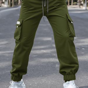 TEMU 남성용 플러스 사이즈 그레이 카고 팬츠 - 스트리트웨어 스타일, 스트레치되지 않은 면, 포켓이 있는 정규 핏, 올 시즌 편안함, 플러스 사이즈 캐주얼 팬츠, 플러스 사이즈