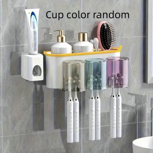 TEMU 설치가 쉬운 벽걸이 칫솔 거치대와 가글 컵 - 드릴 필요 없는, 칫솔 및 치약을 위한 공간 절약형 욕실 정리함, 투명, 칫솔 거치대 세트