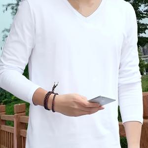 TEMU 새로운 남성용 긴팔 화이트 티셔츠 V넥 얇은 베이스 레이어