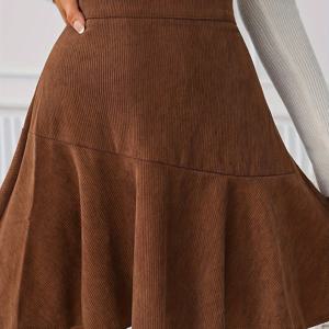 TEMU 여성 캐주얼 코듀로이 지퍼 단색 A라인 미니 스커트
