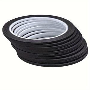 TEMU 블랙 종이 마스킹 테이프는 네일 아트, 페인팅, 스프레이 페인팅 마스킹, 패브릭 디자인 패턴 테이프로 사용 가능하며, 크기는 3mm x 25m이며, 10롤 팩으로 구매 가능합니다.