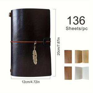 TEMU 책당 136페이지, 빈티지 인조 가죽 커버 노트북, 저널, 다이어리, 노트패드, 여행, 비즈니스 및 휴일 선물용으로 적합